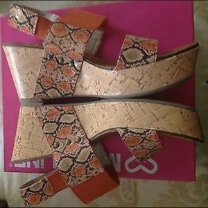 Madeline Orange Snake Print Wedge Sandals